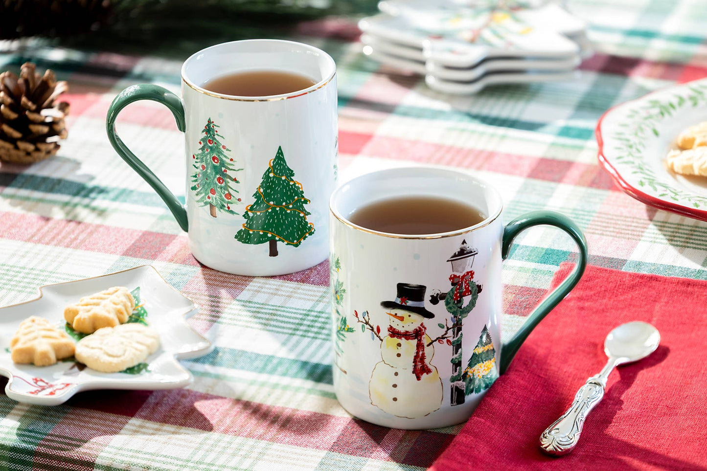 Jolly Snowman 11oz Fine Porcelain Mug with Green Handle